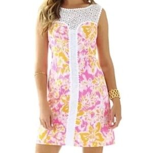 Lilly Pulitzer Sofia Shift Dress Pink/White/Yellow Floral Print Size 00